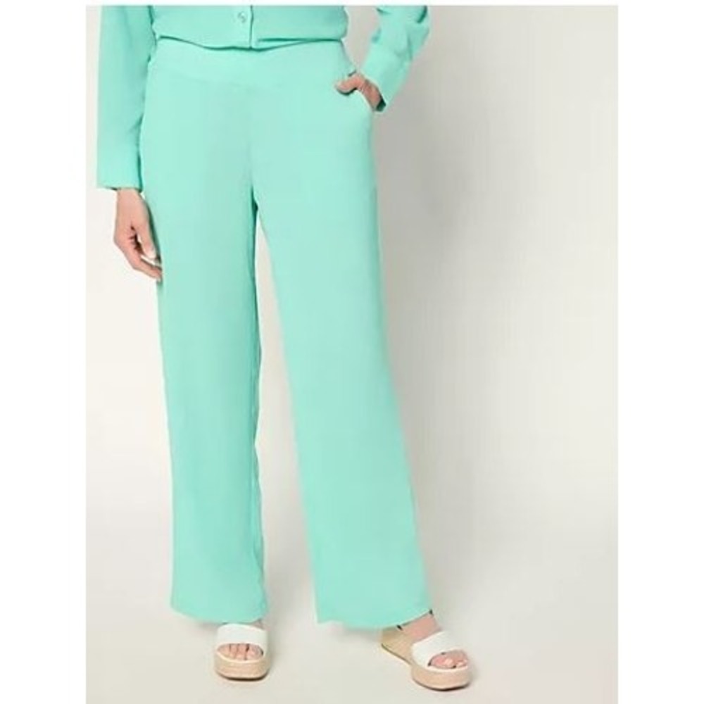 Brandis Dress Out Loud Size 1X Wide Leg Pants Mint Reg Caribbean Crinkle Crepe